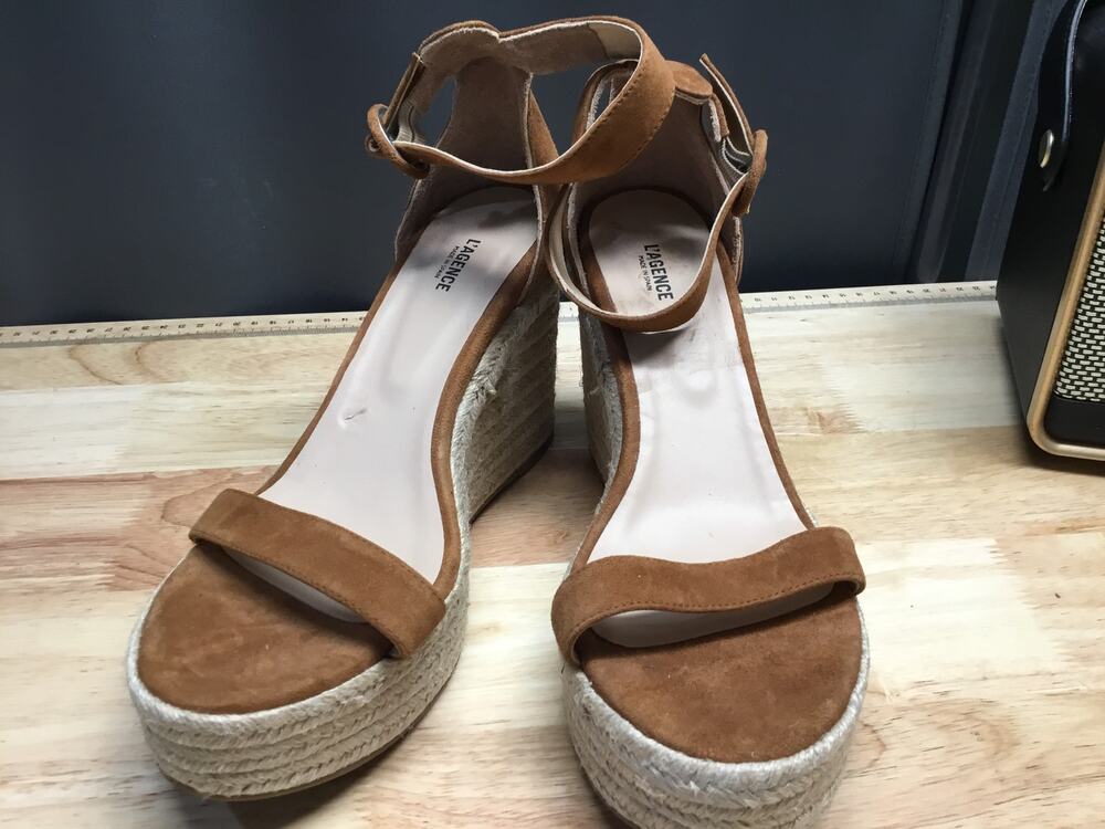 L'Agence Espadrille Wedge Sandals Women's 9.5 Brown Suede Ankle Strap Platform
